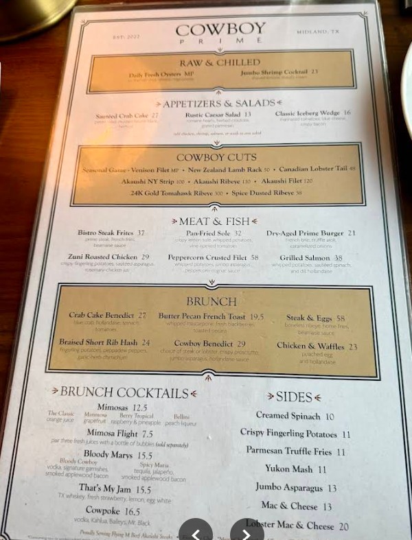 Cowboy Prime Restaurant Menu – Premium Steaks, Seafood & Fine Dining in ...